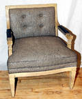 0352 AMERICAN EMPIRE STYLE CARVED OAK UPHOLSTERED CHAI