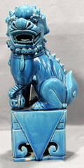 021443 CHINESE PORCELAIN GLAZED TURQUOISE FOO DOG H 1