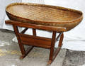 021435 ORIENTAL WICKER AND WOOD CRADLE MID 20TH CENTU