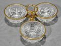 020438 THREE GLASS DISHES AND GOLD RELISH DISH WITH HA