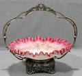 011451 VICTORIAN GLASS  SILVERPLATE BRIDES BASKET C