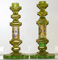 011449 MOSER VASELINE GLASS CANDLESTICKS 19TH CENTURY
