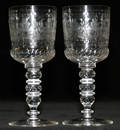 011435 GERMAN ETCHED GLASS WATER GOBLETS C 1940 SET