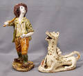 120340 MAJOLICA BOY WITH STICK H 13  POTTERY DRAGON