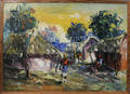 113251 AFRICAN OIL ON MASONITE VILLAGE SCENE C 196