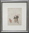 0374 ANTIQUE JAPANESE WOODBLOCK PRINT OF DANCING MAN