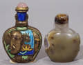 22232 CHINESE AGATE AND METAL SNUFF BOTTLES 2 H 2 1