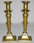 021491 BRASS CANDLESTICKS CIRCA 1900 PAIR H 10