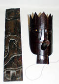 020462 HAND CARVED WOOD CEREMONIAL MASK AND PLAQUE 20
