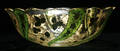 011505 FIRED GOLD GREEN GLASS BOWL H 25 DIA 8 25