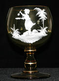 011504 MARY GREGORY AMBER FIRE GOLD GLASS GOBLET H 8