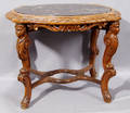 122379 BELGIAN BLACK MARBLE AND CARVED WALNUT COFFEE T