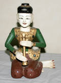 122344 ORIENTAL PAINTED CARVED WOOD FIGURE C 1900 H