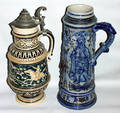 0425 GERMAN POTTERY STEINS C1930 TWO H 16 W 7