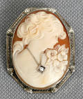 021541 14KT WHITE GOLD  DIAMOND CAMEO BROOCHPENDANT