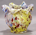 010417 SPATTER GLASS VASE WITH RUFFLED COLLAR SWIRL R