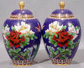 120408 ENAMELOVERLAY CLOISONN ON BRASS VASES TEAKWO