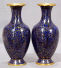 120407 CHINESE CLOISONN ENAMEL OVERLAY BRASS VASES W