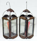 0463 GLASS  TIN CANDLE LANTERNS 19TH CENTURY PAIR
