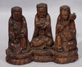 0460 CHINESE CARVED WOOD DEITIES ON LOTUS PLINTH 19TH