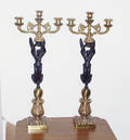 22106 BRONZE FIGURAL THREE LIGHT CANDELABRA PAIR H 2