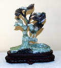 22418 HANDCARVED MOTTLED GREEN JADE FIGURE OF A BIRD