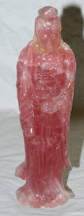 22412 CHINESE ROSE QUARTZ FIGURE OF QUAN YIN H 14