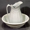 122437 ENGLISH IRONSTONE PITCHER  BASIN H 12 W 9