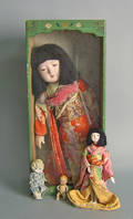 Japanese geisha doll in painted wooden box