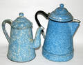 1525 ENAMELED METAL COFFEE POTS PAIR H 10