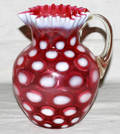1544 RUBY GLASS PITCHER WITH THUMBPRINT PATTERN H 9