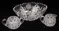 0524 CUT GLASS OVAL BOWL CREAMER  SUGAR BOWL THREE