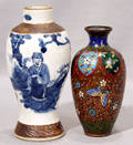 020603 CHINESE CLOISONN AND PORCELAIN VASES TWO H 6