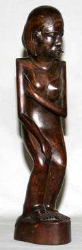011596 BALINESE CARVED WOOD SCULPTURE FEMALE NUDE CIR