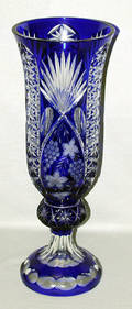 120520 CLEAR TO COBALT CRYSTAL VASE H 20 12 DIA