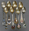 120485 STERLING SILVER  ENAMEL SOUVENIR SPOONS 8 PCS