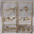 113378 BRASS OPIUM WEIGHTS IN TWO GLASS CASES 34 PIEC