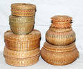 1592 NATIVE AMERICAN BLACK ASH COVERED BASKETS GREAT