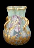 Unique Mont Joye Vase w Irises  Applied Handles