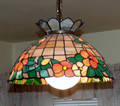 0551 ART GLASS LEADED HANGING LAMP BY HUBERT H EMERI