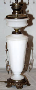 0547 KOSMOSBRENNER OPALINE GLASS AND BRASS OIL LAMP