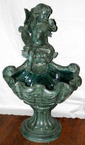 22079 BRONZE FOUNTAIN CUPID WITH FISH ON A SHELL CON