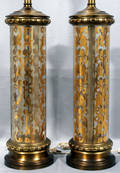 021646 GILTDECORATED GLASS CYLINDRICAL TABLE LAMPS C