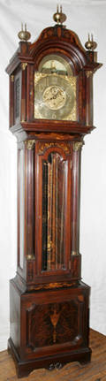 22005 LONDON MAHOGANY MARQUETRY TALL CASE CLOCK C 19