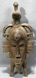 010038 AFRICAN IVORY COAST WOOD SENOUFO MASK H 17