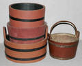 1036 PAINTED RED WOOD BUCKETS FOUR PIECES DIA 1014