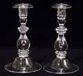 1031 STEUBEN GLASS CANDLESTICKS PAIR H 8 12