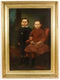 American School Portrait of Brother  Sister Oil