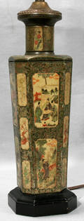 031120 TIN CANISTER CONVERTED TO LAMP W ORIENTAL MOTI