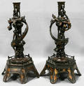 061074 CHINESE BRONZE CANDELABRA W DRAGONS